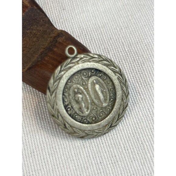 Vintage Religious Medallion Pendant Dual Saints Silver Tone - Picture 3 of 5
